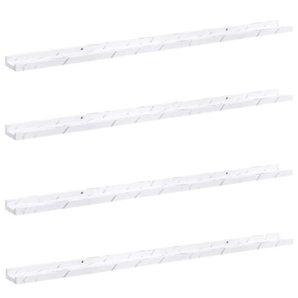 Стенен рафт 4 pcs Бял мрамор 115 x 9 x 3 cm Инженерно дърво