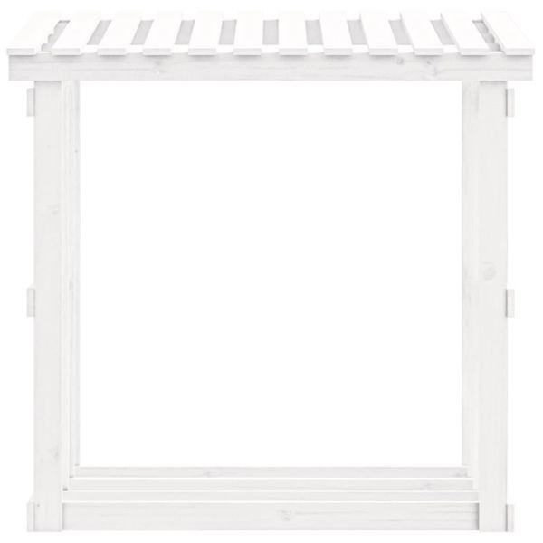 Поставка за дърва за огрев, бяла, 108x64,5x109 см, бор масив