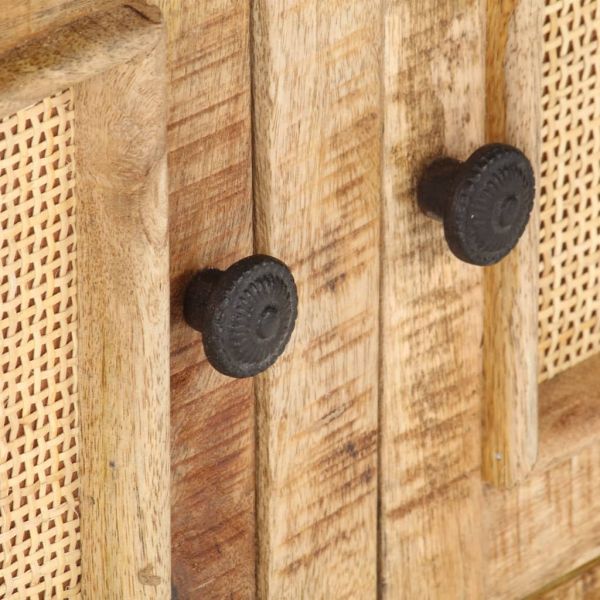 Кафе маса 90x50x35 cм мангово дърво масив и естествена тръстика