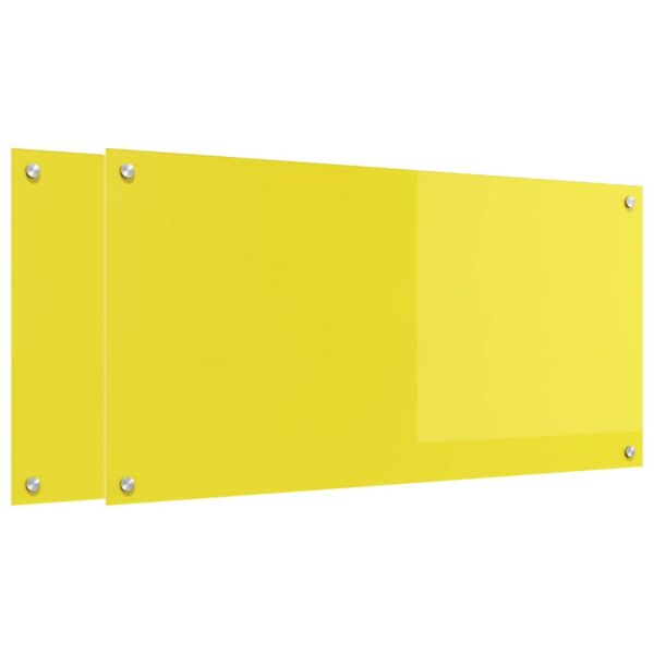 Кухненски заден панел 2 pcs Жълто 100 x 50 cm закалено стъкло