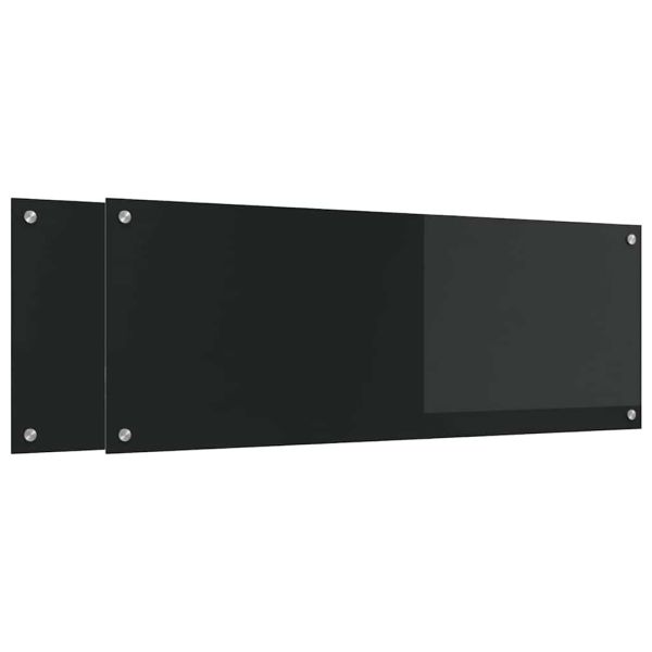Кухненски заден панел 2 pcs Черно 110 x 40 cm закалено стъкло