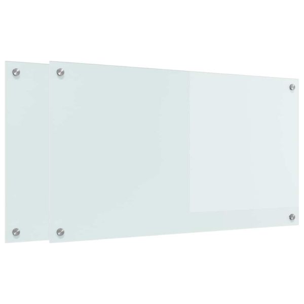 Кухненски заден панел 2 pcs Бяло 90 x 50 cm закалено стъкло