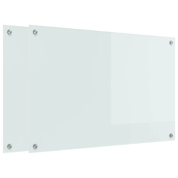 Кухненски заден панел 2 pcs Бяло 90 x 60 cm закалено стъкло