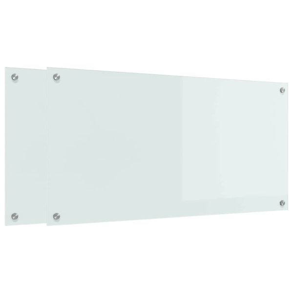 Кухненски заден панел 2 pcs Бяло 100 x 50 cm закалено стъкло