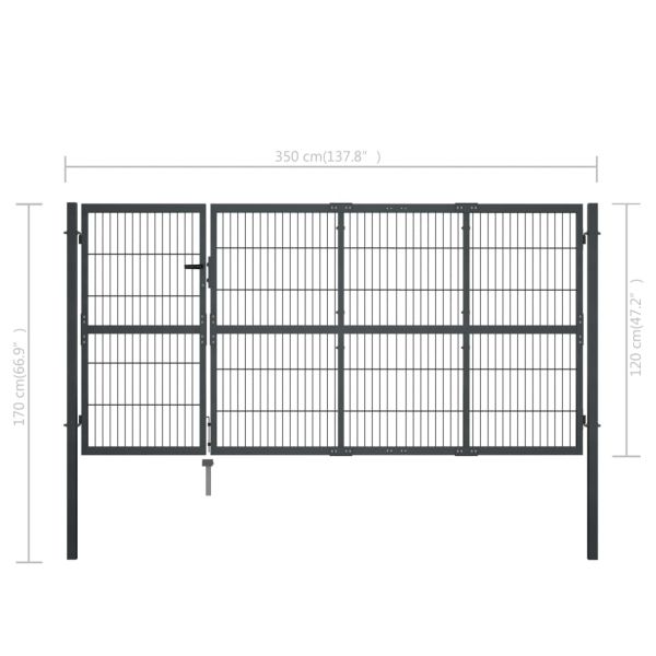 Градинска порта със стълбове от стомана 350x120 см, антрацит