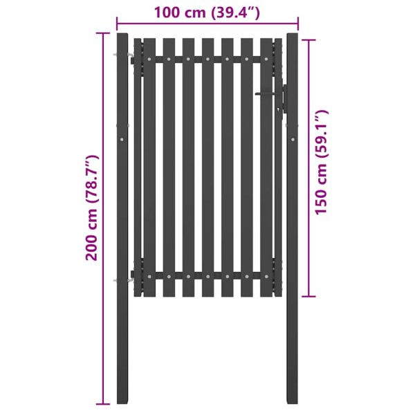 Градинска оградна порта от стомана 100x150 см, антрацит
