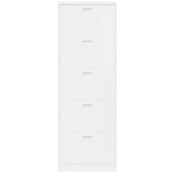 Шкаф за обувки, бял гланц, 59x17x169 см, инженерно дърво