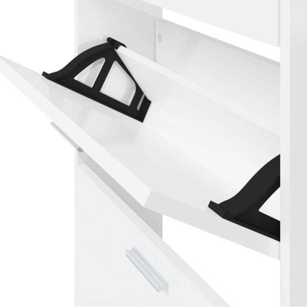 Шкаф за обувки, бял гланц, 59x17x169 см, инженерно дърво