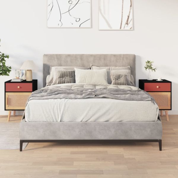 Нощни шкафчета, 2 бр, черни, 40x30x55 см, инженерно дърво