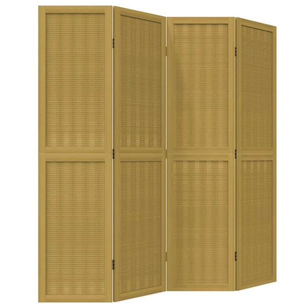 Разделител за стая, 4 панела, кафяв, дърво пауловния масив