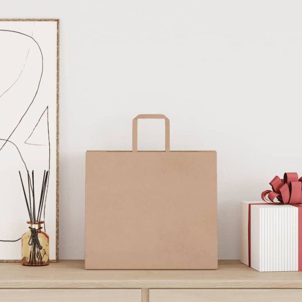 Хартиени торбички 50 бр с дръжки кафяви 32x22x28 см