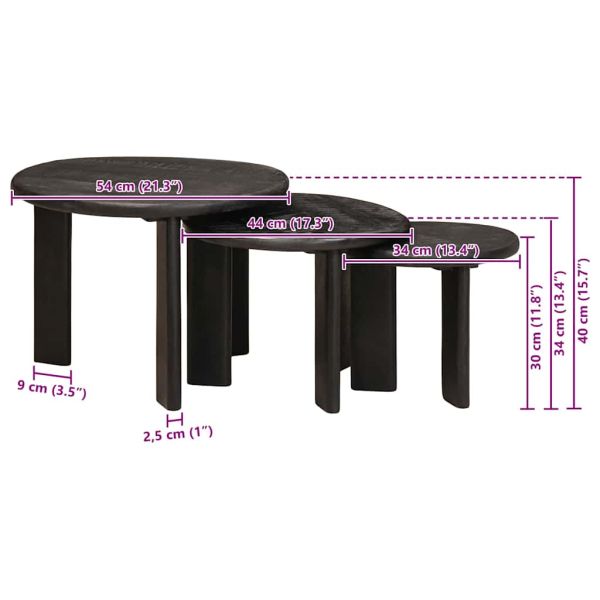 Nesting маси за кафе 3 pcs Бяло Солидно мангово дърво