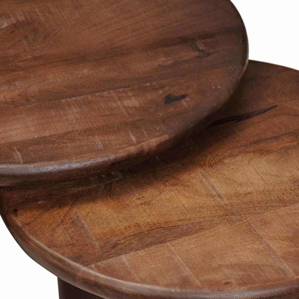 Nesting маси за кафе 3 pcs Тъмен кафяв Солидно мангово дърво