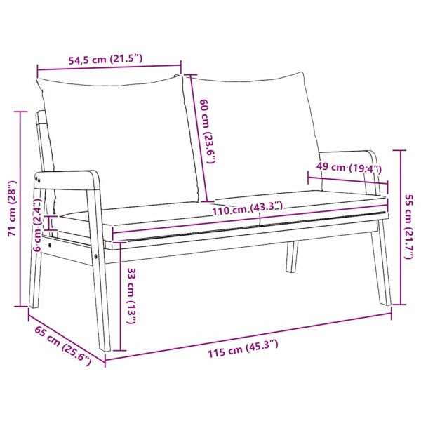 Градинска пейка с възглавница Кафяво Масивна акациева дървесина