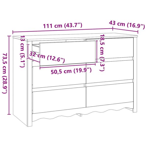 Комод Drammen Бяло 111 x 43 x 73.5 см Масивна борова дървесина