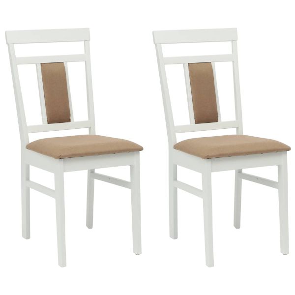 Трапезен стол 2 pcs Бяло и кафяво Солидно гумено дърво