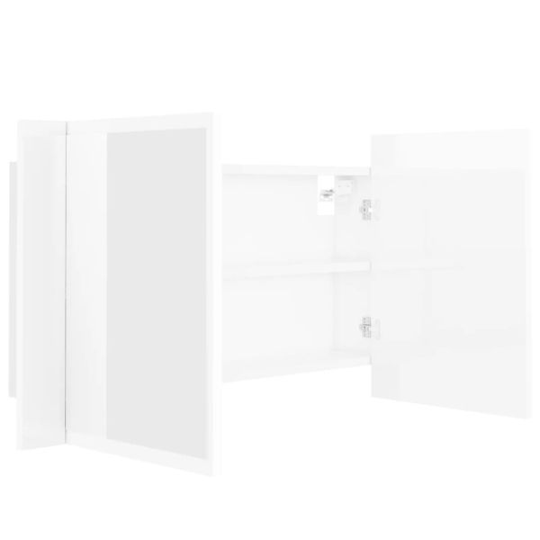 Шкаф с LED огледало за баня, бял гланц, 80x12x45 см, акрил