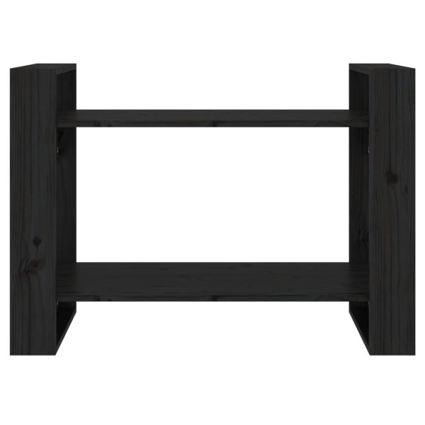 Библиотека/разделител за стая, черна, 80x35x56,5 см, бор масив