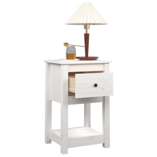 Нощни шкафчета, 2 бр, бели, 40x35x61,5 см, борово дърво масив