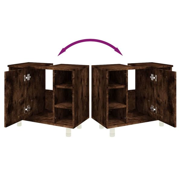 Шкаф за баня, опушен дъб, 60x32x53,5 см, инженерно дърво