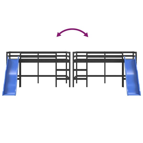 Детско високо легло с пързалка, черно, 90x190 см, бор масив