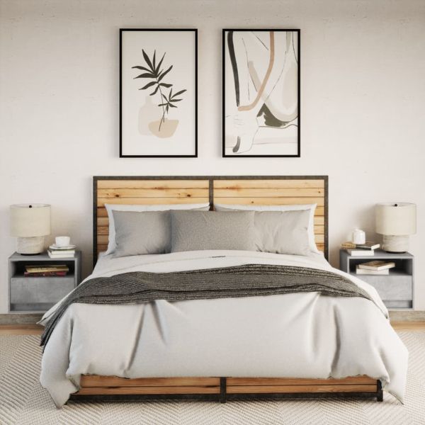 Нощни шкафчета за стена с LED осветление, 2 бр, бетонно сиви