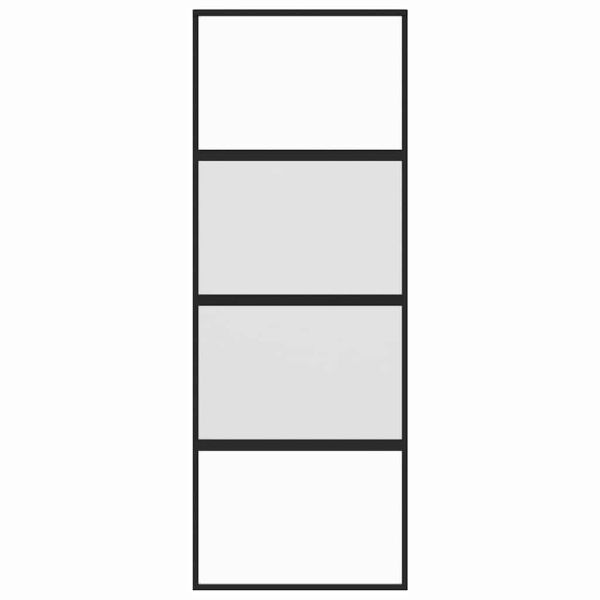 Плъзгаща се врата, черна, 76x205 см, закалено стъкло и алуминий