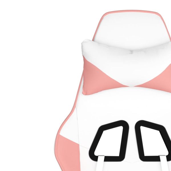 Масажен гейминг стол, бяло и розово, изкуствена кожа
