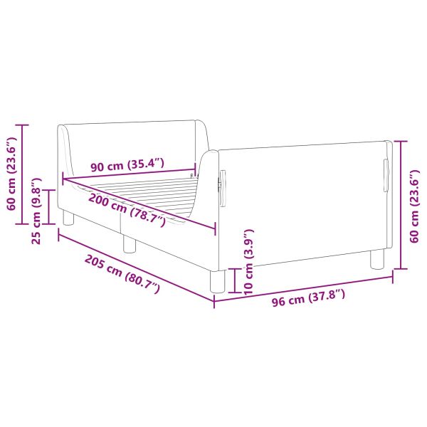 Легло за деца с табла с таблото Светлосиво 90 x 200 cm Кадифе