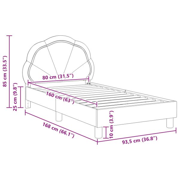 Легло за деца с табла с таблото Тъмен сив 80 x 160 cm Кадифе