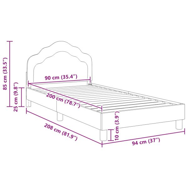 Легло за деца с табла с таблото Светлосиво 90 x 200 cm Кадифе