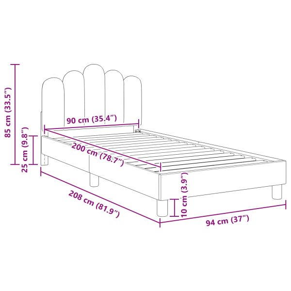 Легло за малко с главна дъска Светлосиво 90 x 200 cm текстил