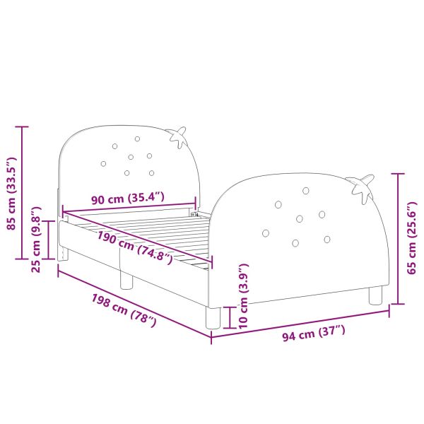 Легло за деца с табла с таблото Розово 90 x 190 cm Кадифе