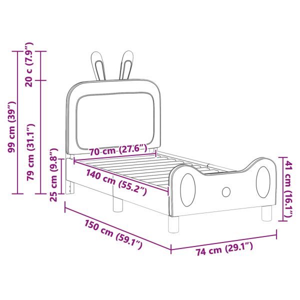 Легло за малко с главна дъска Светлосиво 70 x 140 cm PU
