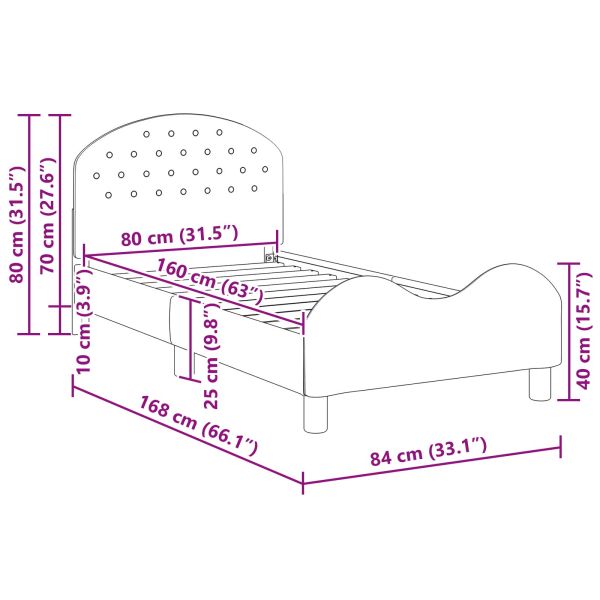 Легло за деца с табла с таблото Тъмен сив 80 x 160 cm Кадифе