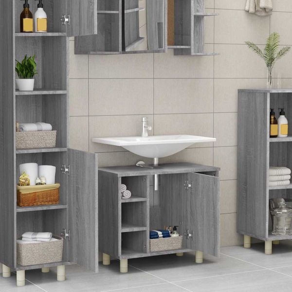 Шкаф за баня, сив сонома, 60x32x53,5 см, инженерно дърво