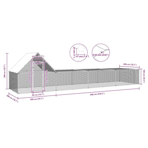 Птичарник, 8x2x2 м, поцинкована стомана