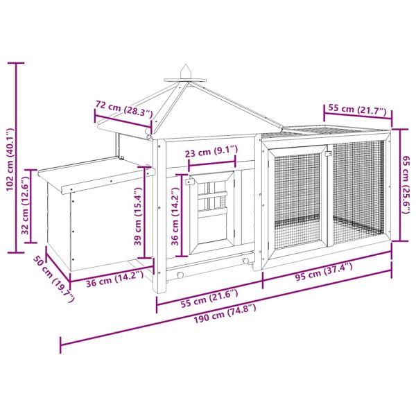Птичарник с места за гнездене, мока, 190x72x102 см, масивен чам