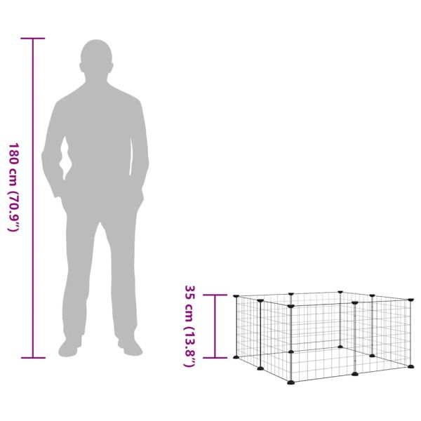 8-панелен кът за домашни любимци, черен, 35x35 см, стомана