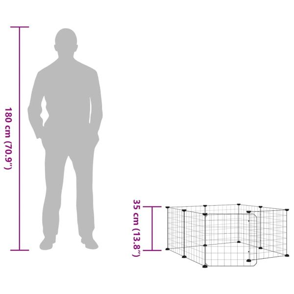 8-панелен кът за домашни любимци с врата, черна, 35x35 см, стомана