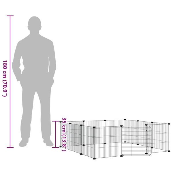 Клетка за домашни любимци с 12 панела и врата, черна, 35x35 см, стомана