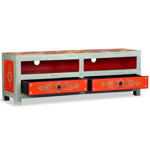 Шкаф за телевизор, мангово дърво масив, ръчно изрисуван