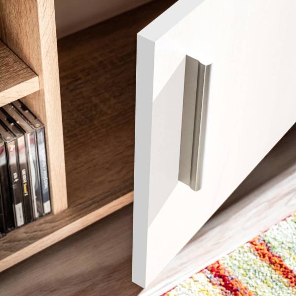 ТВ секция с LED осветление, дъб сонома и бяло