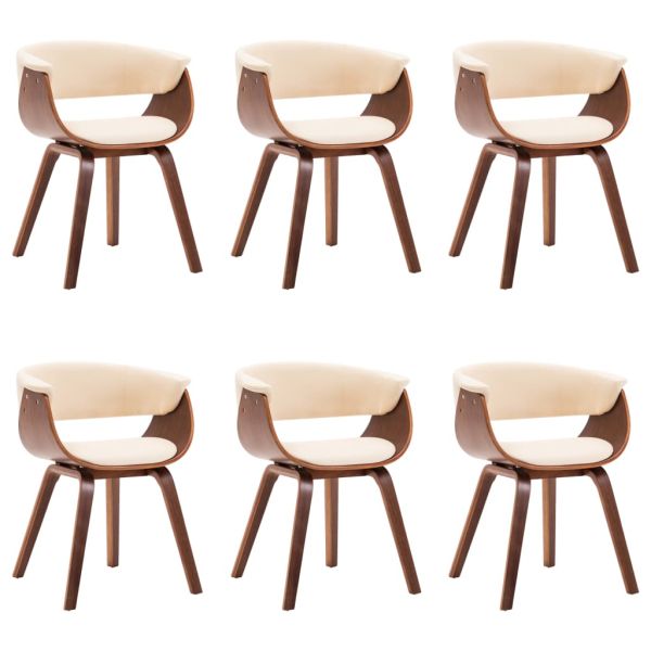 Трапезни столове, 6 бр, кремави, извито дърво и изкуствена кожа