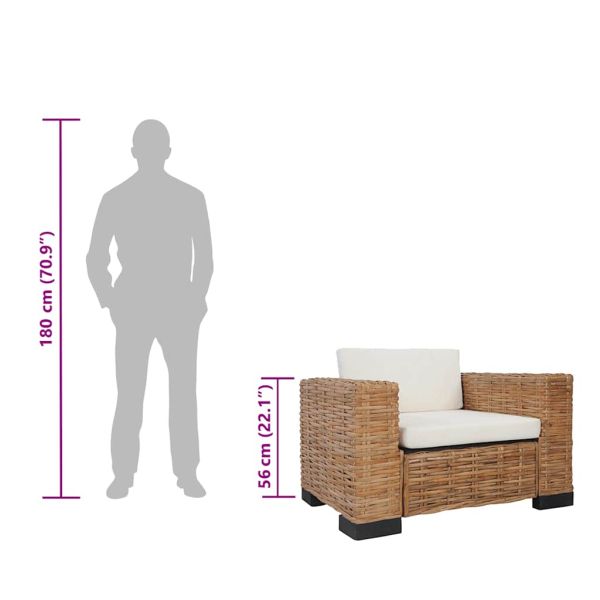 Фотьойл с възглавници, естествен ратан