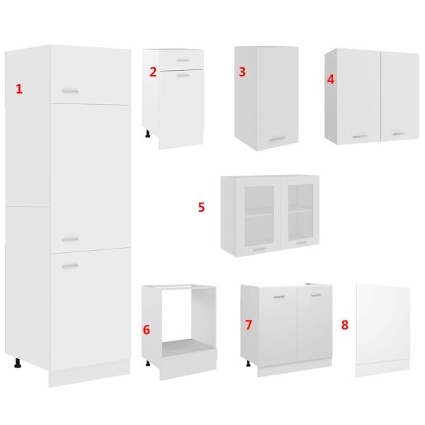 Комплект кухненски шкафове от 8 части "Lyon", бяло инженерно дърво