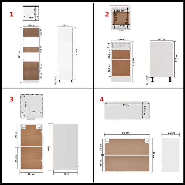 Комплект кухненски шкафове от 8 части "Lyon", бяло инженерно дърво