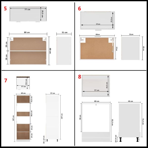 Комплект кухненски шкафове, 14 части, "Lyon", бяло инженерно дърво