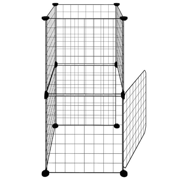 Клетка за животни с врата, 8 панела, черна, 35x35 см, стомана