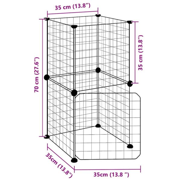 Клетка за животни с врата, 8 панела, черна, 35x35 см, стомана